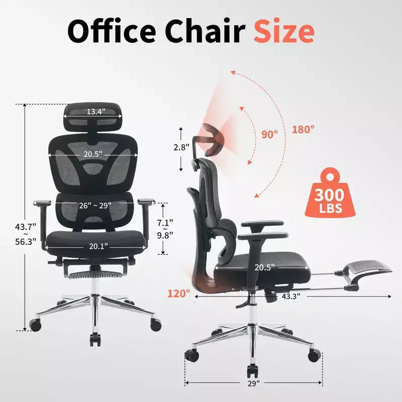 Sedia da ufficio ergonomica in rete, Sedia da scrivania per computer, Schienale alto, Supporto lombare regolabile, Poggiatesta e poggiapiedi imbottiti, per camera da letto, studio, studenti