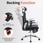 Sedia da ufficio ergonomica in rete, Sedia da scrivania per computer, Schienale alto, Supporto lombare regolabile, Poggiatesta e poggiapiedi imbottiti, per camera da letto, studio, studenti