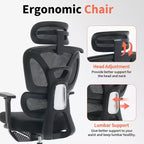 Sedia da ufficio ergonomica in rete, Sedia da scrivania per computer, Schienale alto, Supporto lombare regolabile, Poggiatesta e poggiapiedi imbottiti, per camera da letto, studio, studenti