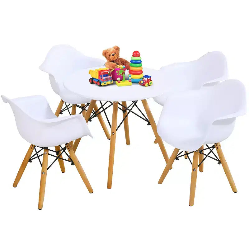 Set Tavolo e 4 Sedie per Bambini Costway Struttura Solida 5 PEZZI Tavolo da Pranzo per Bambini Bianco