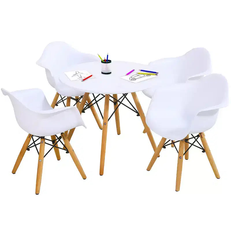 Set Tavolo e 4 Sedie per Bambini Costway Struttura Solida 5 PEZZI Tavolo da Pranzo per Bambini Bianco