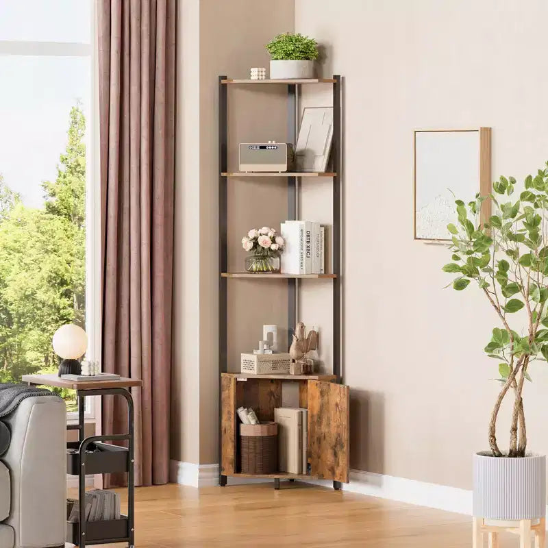 Scaffale angolare a 5 ripiani - Organizer per riporre oggetti in metallo e legno alto 127 cm per cucina, soggiorno, camera da letto, bagno e ufficio