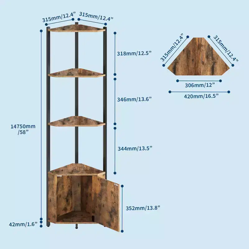 Scaffale angolare a 5 ripiani - Organizer per riporre oggetti in metallo e legno alto 127 cm per cucina, soggiorno, camera da letto, bagno e ufficio