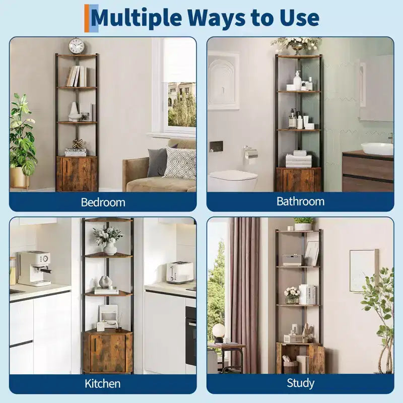 Scaffale angolare a 5 ripiani - Organizer per riporre oggetti in metallo e legno alto 127 cm per cucina, soggiorno, camera da letto, bagno e ufficio