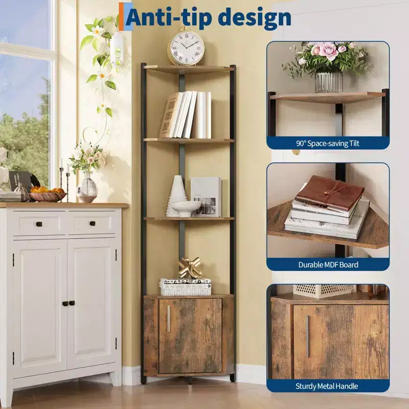 Scaffale angolare a 5 ripiani - Organizer per riporre oggetti in metallo e legno alto 127 cm per cucina, soggiorno, camera da letto, bagno e ufficio