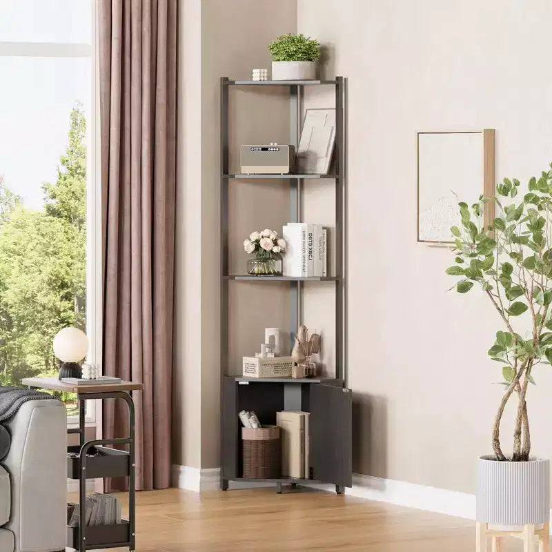 Scaffale angolare a 5 ripiani - Organizer per riporre oggetti in metallo e legno alto 127 cm per cucina, soggiorno, camera da letto, bagno e ufficio