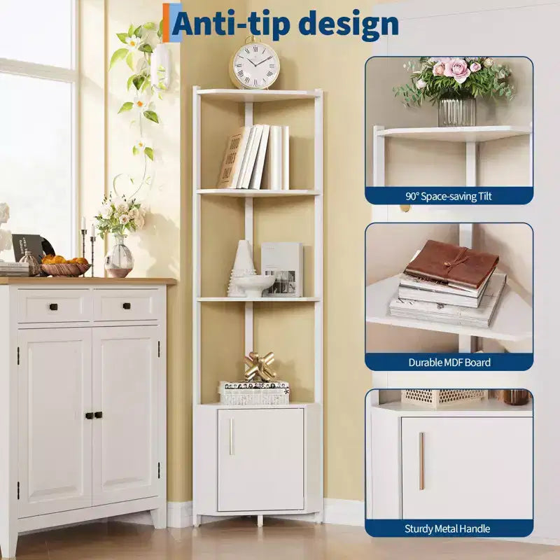 Scaffale angolare a 5 ripiani - Organizer per riporre oggetti in metallo e legno alto 127 cm per cucina, soggiorno, camera da letto, bagno e ufficio