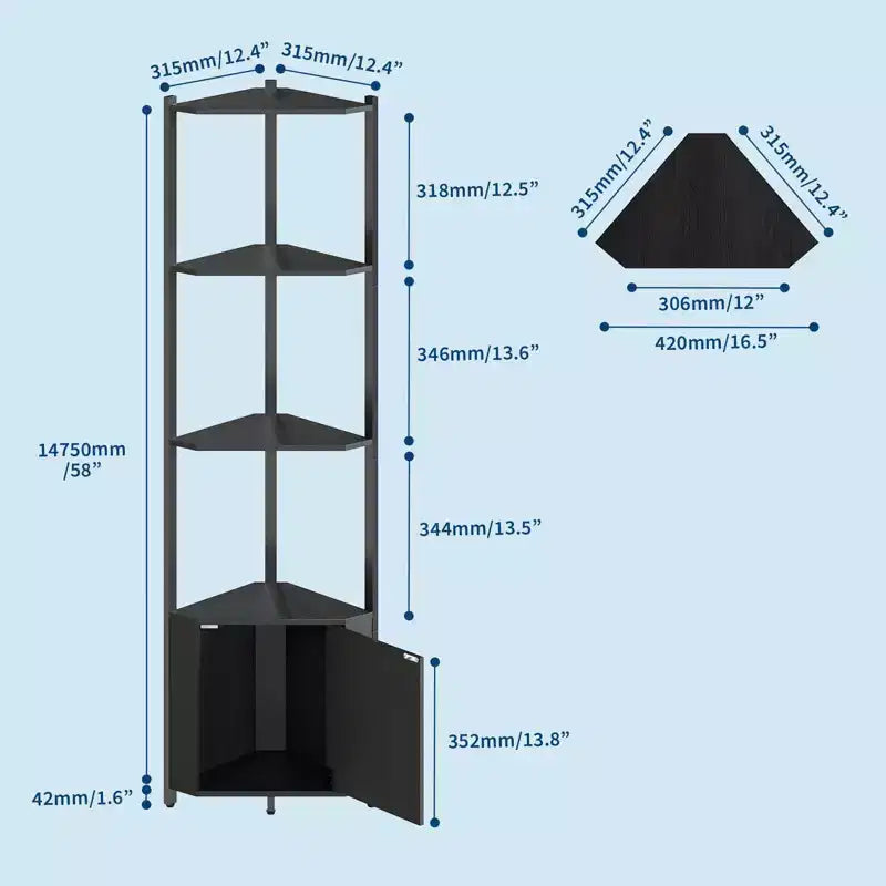 Scaffale angolare a 5 ripiani - Organizer per riporre oggetti in metallo e legno alto 127 cm per cucina, soggiorno, camera da letto, bagno e ufficio
