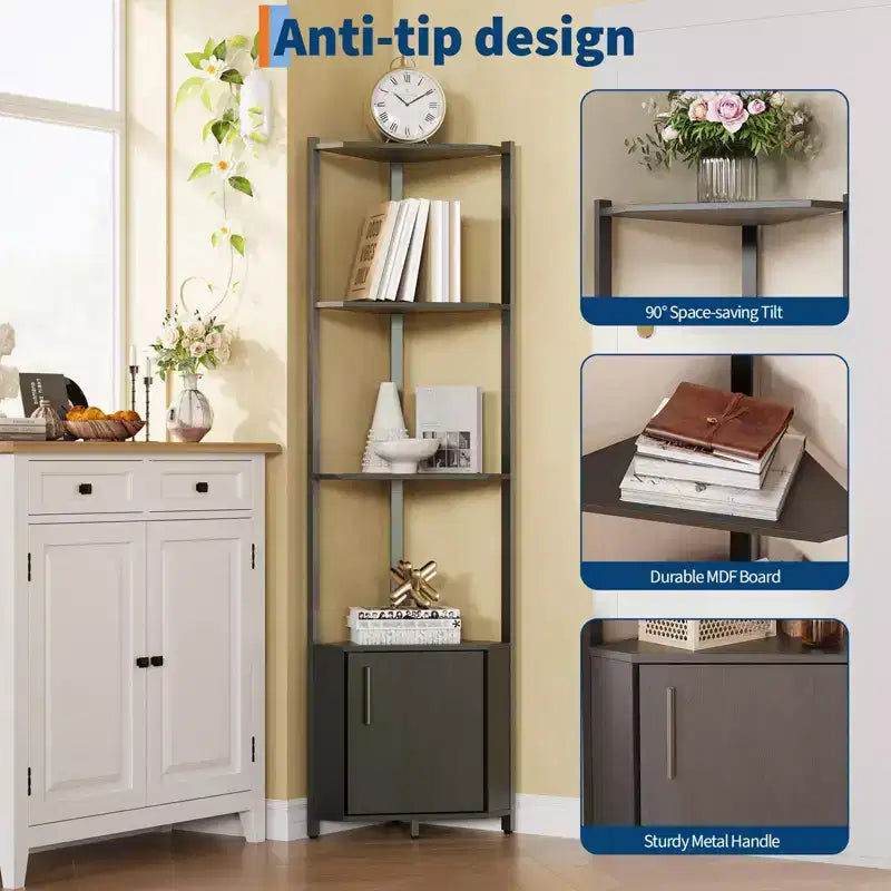 Scaffale angolare a 5 ripiani - Organizer per riporre oggetti in metallo e legno alto 127 cm per cucina, soggiorno, camera da letto, bagno e ufficio