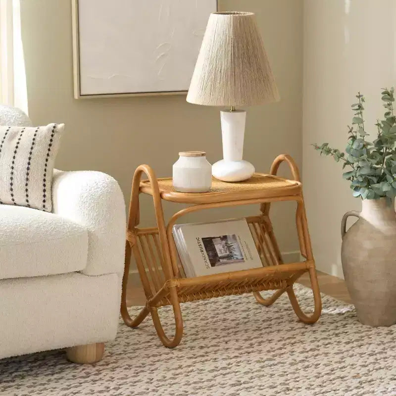 Tavolino contenitore portariviste Bayard in rattan - CWK3017 - Naturale - Safavieh Couture