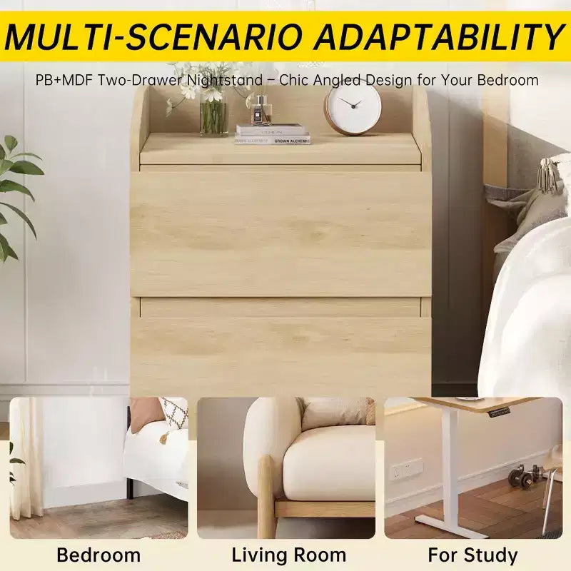 Comodino con 2 cassetti, comodino moderno da 60 cm, tavolino con 2 cassetti e vano portaoggetti, design senza maniglia per camera da letto e soggiorno