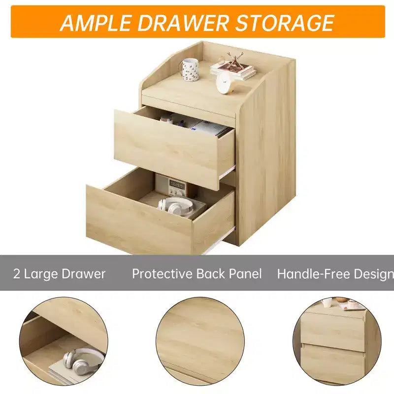 Comodino con 2 cassetti, comodino moderno da 60 cm, tavolino con 2 cassetti e vano portaoggetti, design senza maniglia per camera da letto e soggiorno