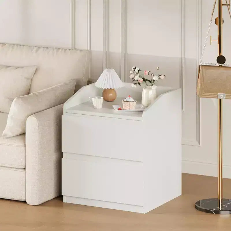 Comodino con 2 cassetti, comodino moderno da 60 cm, tavolino con 2 cassetti e vano portaoggetti, design senza maniglia per camera da letto e soggiorno