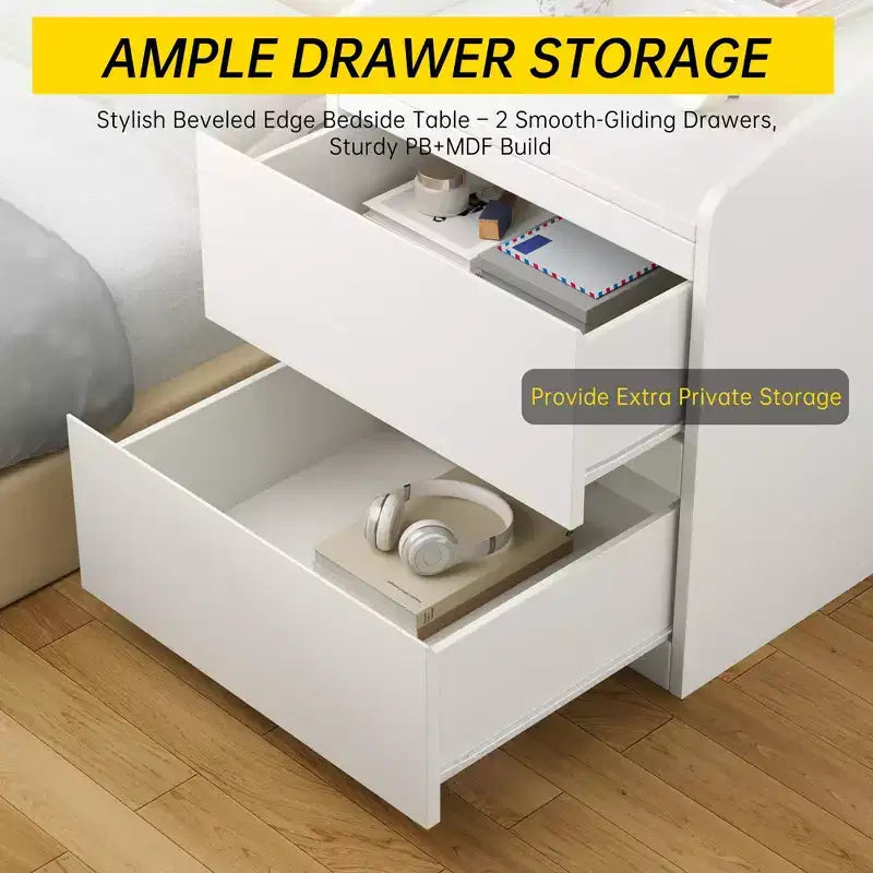 Comodino con 2 cassetti, comodino moderno da 60 cm, tavolino con 2 cassetti e vano portaoggetti, design senza maniglia per camera da letto e soggiorno