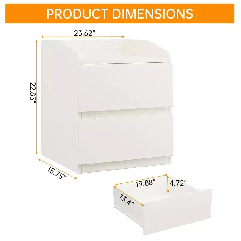 Comodino con 2 cassetti, comodino moderno da 60 cm, tavolino con 2 cassetti e vano portaoggetti, design senza maniglia per camera da letto e soggiorno