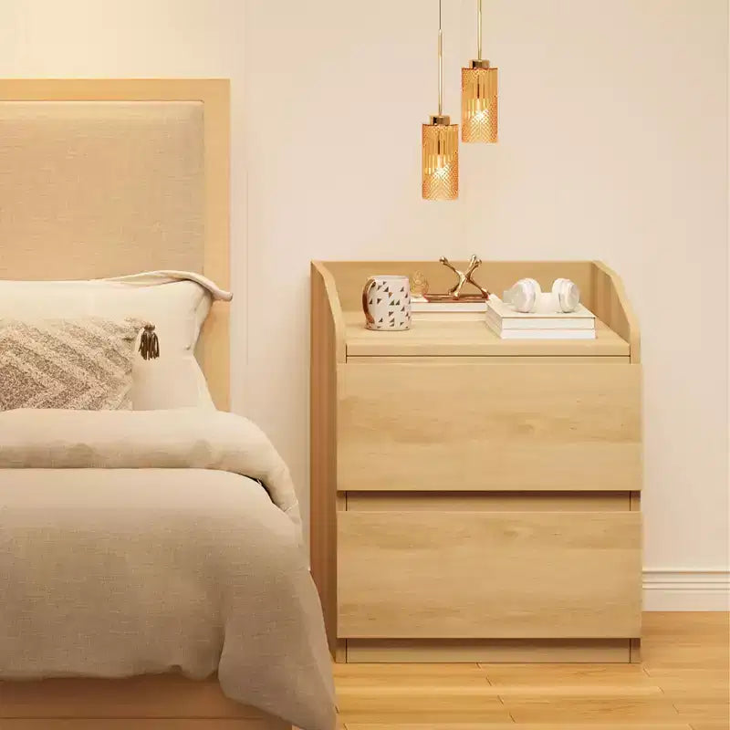 Comodino con 2 cassetti, comodino moderno da 60 cm, tavolino con 2 cassetti e vano portaoggetti, design senza maniglia per camera da letto e soggiorno