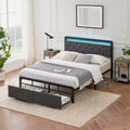 Full Size Upholstered Bed Frame with Storage Drawers & Button Tufted Headboard, Strong Wooden Slats Support Mattress Foundation, No Box Spring Needed