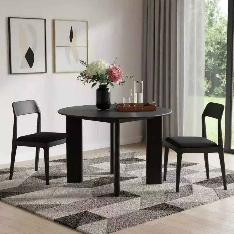 HomeRoots Tavolo da Pranzo Rotondo da 42 Pollici con Piano in Legno Massello Nero