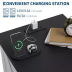 Comodino Rustico da Fattoria a 2 Cassetti, Comodino Moderno in Legno, Porte USB e Prese AC, MDF Resistente, Maniglie in Metallo, Bianco