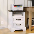 Comodino Rustico da Fattoria a 2 Cassetti, Comodino Moderno in Legno, Porte USB e Prese AC, MDF Resistente, Maniglie in Metallo, Bianco