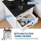 Comodino Rustico da Fattoria a 2 Cassetti, Comodino Moderno in Legno, Porte USB e Prese AC, MDF Resistente, Maniglie in Metallo, Bianco