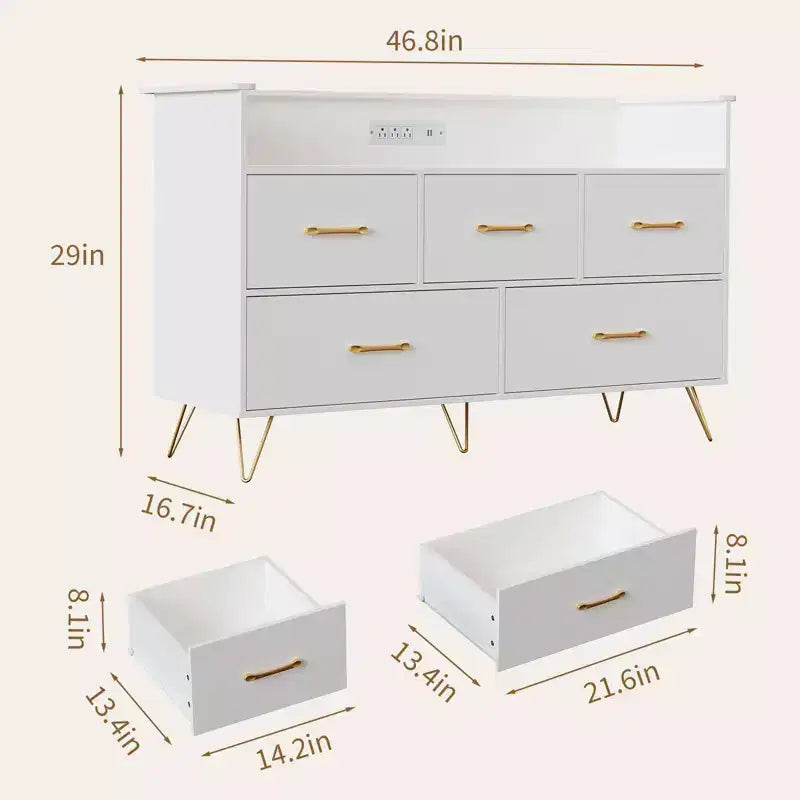 Cassettiera per Camera da Letto con 5 Cassetti, Comò Largo 120 cm, Organizzatore Contenitore Autoportante