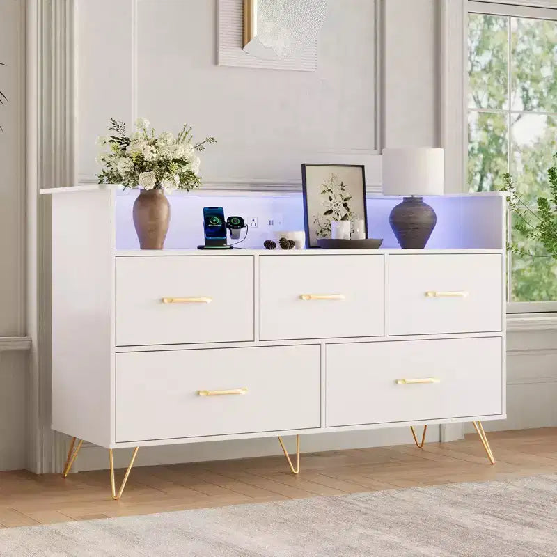 Cassettiera per Camera da Letto con 5 Cassetti, Comò Largo 120 cm, Organizzatore Contenitore Autoportante