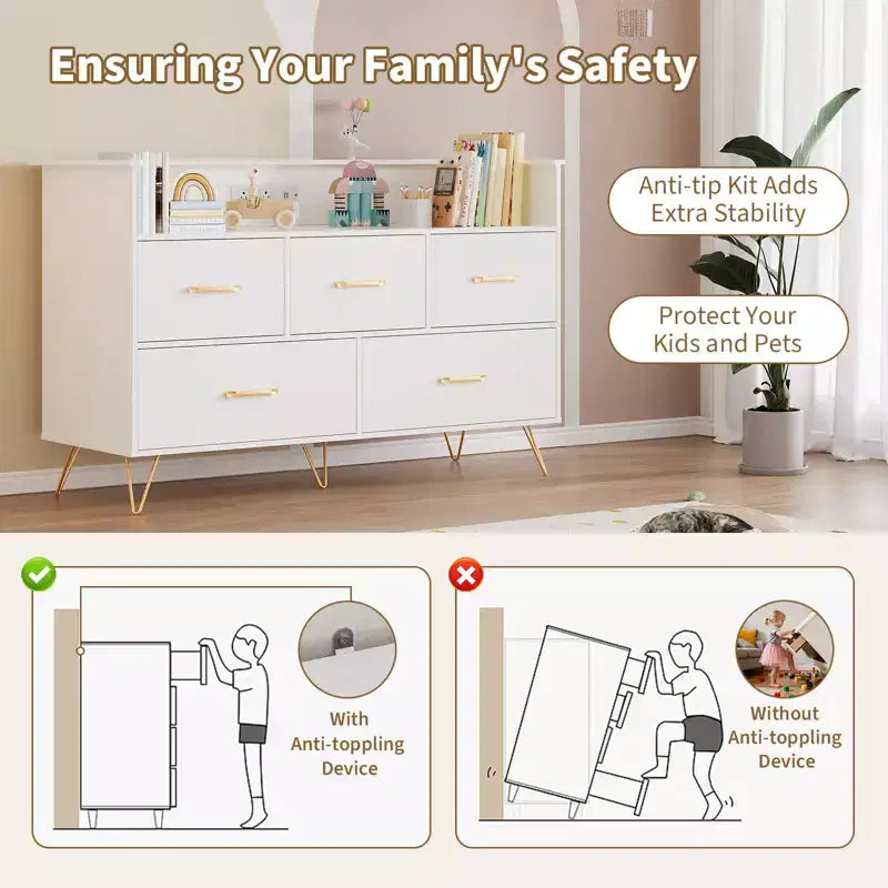 Cassettiera per Camera da Letto con 5 Cassetti, Comò Largo 120 cm, Organizzatore Contenitore Autoportante