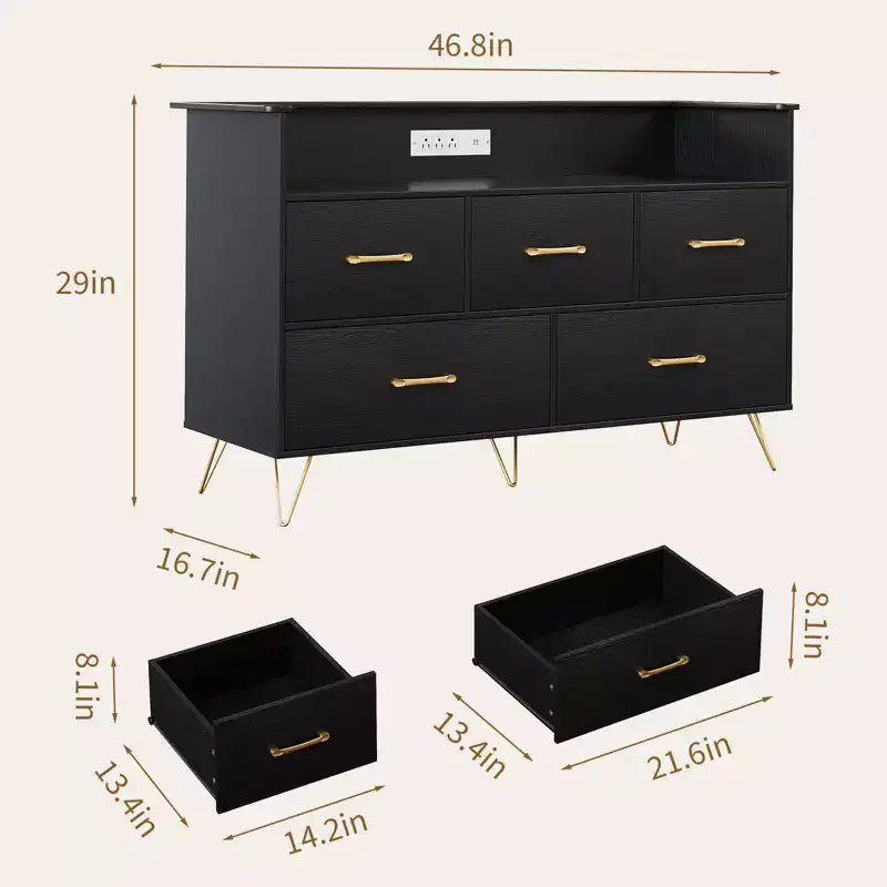 Cassettiera per Camera da Letto con 5 Cassetti, Comò Largo 120 cm, Organizzatore Contenitore Autoportante