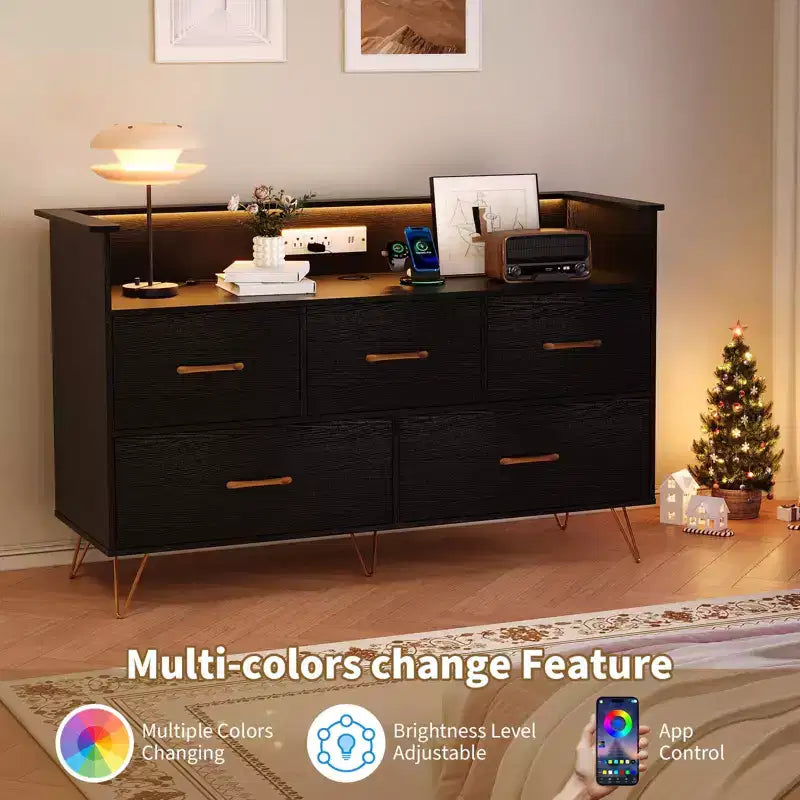 Cassettiera per Camera da Letto con 5 Cassetti, Comò Largo 120 cm, Organizzatore Contenitore Autoportante