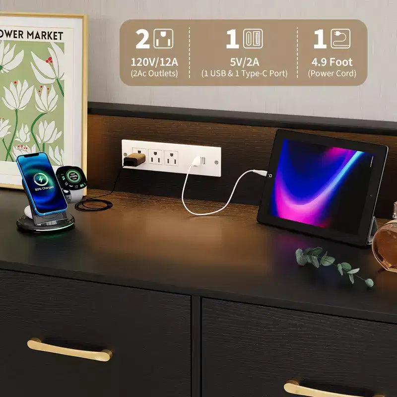 Cassettiera per Camera da Letto con 5 Cassetti, Comò Largo 120 cm, Organizzatore Contenitore Autoportante