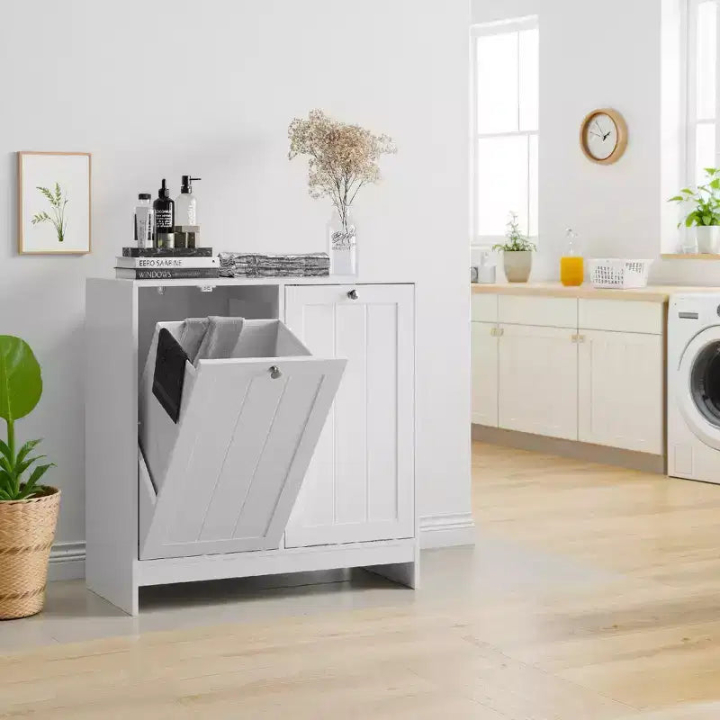 GDFStudio Barnsley Modern 11.8 Gallon Wood Laundry Hamper Cabinet with 2 Removable Baskets
