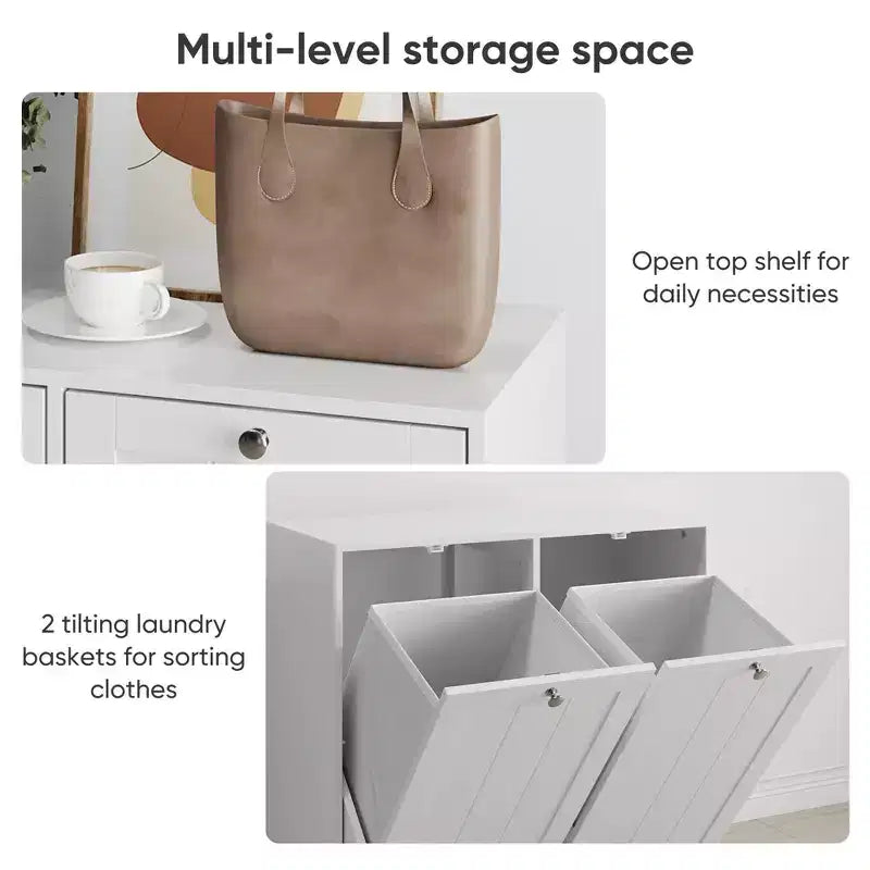 Mobile Lavanderia/Cesta Portabiancheria Moderna GDFStudio Barnsley in Legno da 44,6 Litri con 2 Cesti Estraibili