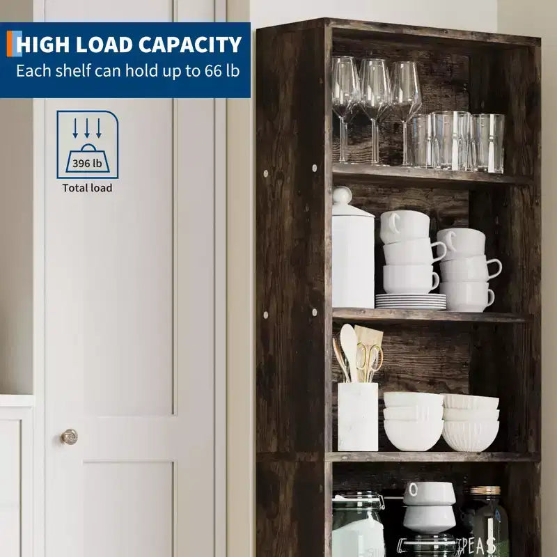 Libreria alta a 6 ripiani, Scaffale in legno da 161,5 cm con stile rustico industriale, Organizzatore a 6 livelli per soggiorno, camera da letto, biblioteca