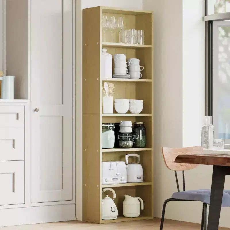 Libreria alta a 6 ripiani, Scaffale in legno da 161,5 cm con stile rustico industriale, Organizzatore a 6 livelli per soggiorno, camera da letto, biblioteca