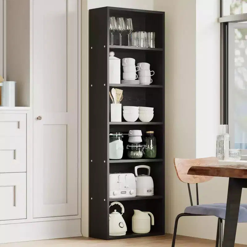 Libreria alta a 6 ripiani, Scaffale in legno da 161,5 cm con stile rustico industriale, Organizzatore a 6 livelli per soggiorno, camera da letto, biblioteca