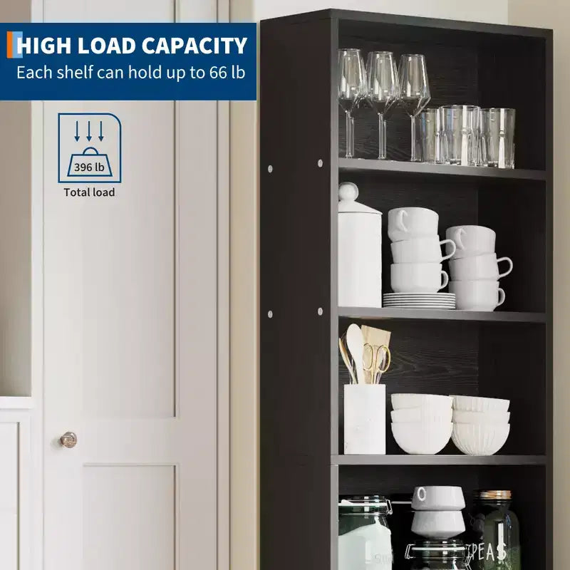 Libreria alta a 6 ripiani, Scaffale in legno da 161,5 cm con stile rustico industriale, Organizzatore a 6 livelli per soggiorno, camera da letto, biblioteca