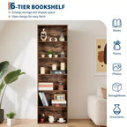 Libreria alta a 6 ripiani, Scaffale in legno da 161,5 cm con stile rustico industriale, Organizzatore a 6 livelli per soggiorno, camera da letto, biblioteca