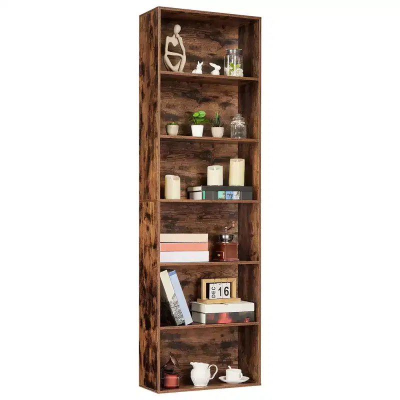 Libreria alta a 6 ripiani, Scaffale in legno da 161,5 cm con stile rustico industriale, Organizzatore a 6 livelli per soggiorno, camera da letto, biblioteca