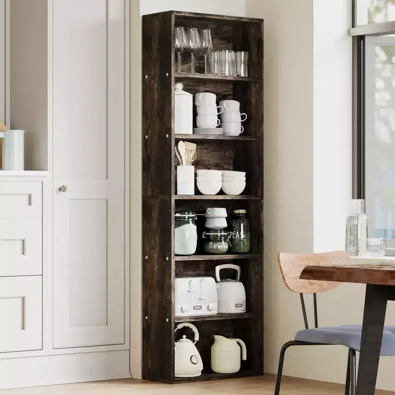 Libreria alta a 6 ripiani, Scaffale in legno da 161,5 cm con stile rustico industriale, Organizzatore a 6 livelli per soggiorno, camera da letto, biblioteca