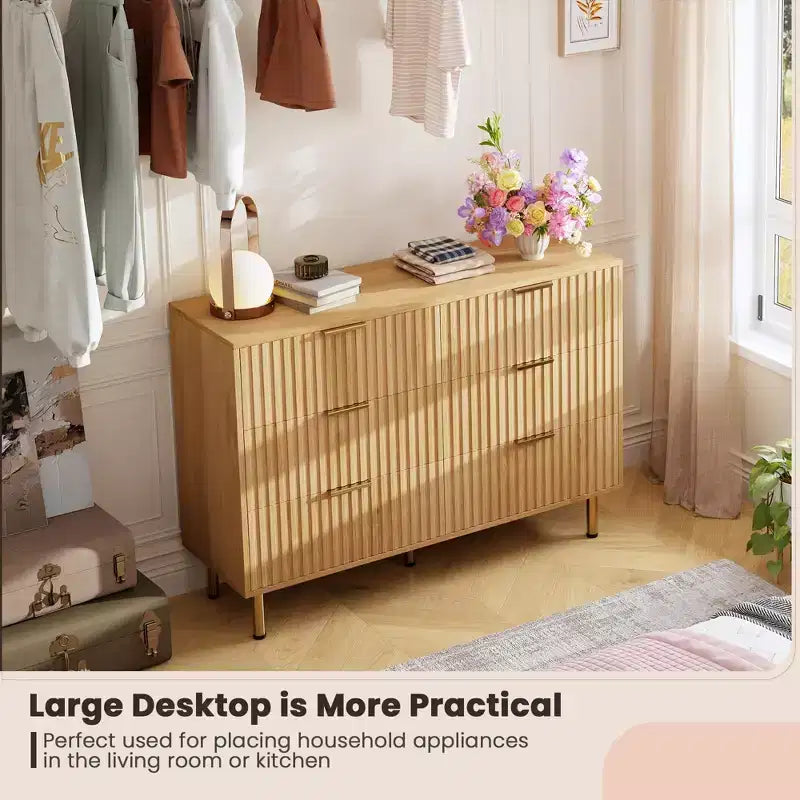 Comò moderno a 6 cassetti con scanalature, cassettiera in legno con contenitori profondi, cassettiera doppia grande e porta TV per camera da letto, soggiorno, corridoio, cameretta dei bambini