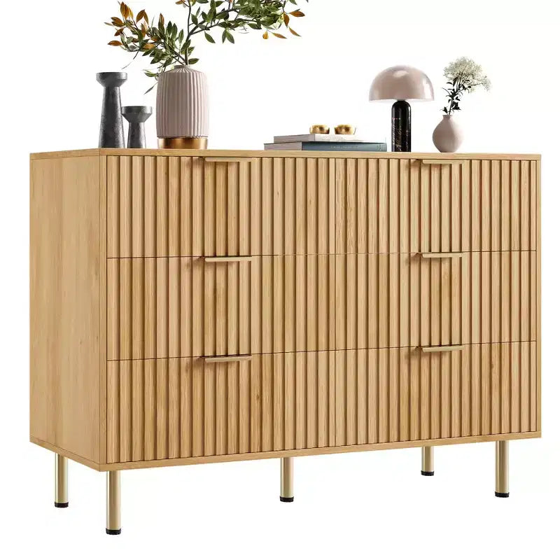 Comò moderno a 6 cassetti con scanalature, cassettiera in legno con contenitori profondi, cassettiera doppia grande e porta TV per camera da letto, soggiorno, corridoio, cameretta dei bambini