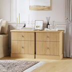 Comodino scanalato moderno, comodino da 60 cm Piccolo armadietto contenitore con 2 cassetti, tavolino con base curva stabile