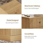 Comodino scanalato moderno, comodino da 60 cm Piccolo armadietto contenitore con 2 cassetti, tavolino con base curva stabile
