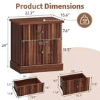 Comodino scanalato moderno, comodino da 60 cm Piccolo armadietto contenitore con 2 cassetti, tavolino con base curva stabile