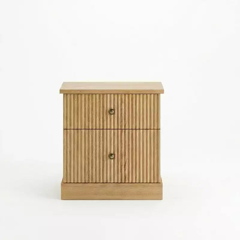 Comodino scanalato moderno, comodino da 60 cm Piccolo armadietto contenitore con 2 cassetti, tavolino con base curva stabile