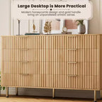 Comò a 8 cassetti scanalati, cassettiera doppia larga 137 cm con cassetti profondi, organizer in legno e mobile TV