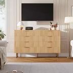 Comò a 8 cassetti scanalati, cassettiera doppia larga 137 cm con cassetti profondi, organizer in legno e mobile TV