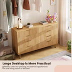 Comò a 8 cassetti scanalati, cassettiera doppia larga 137 cm con cassetti profondi, organizer in legno e mobile TV