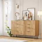 Comò a 8 cassetti scanalati, cassettiera doppia larga 137 cm con cassetti profondi, organizer in legno e mobile TV